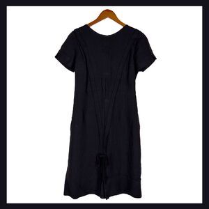 Vintage 1930s 1940s Black Linen Day Dress Deep V Back Bow Estate